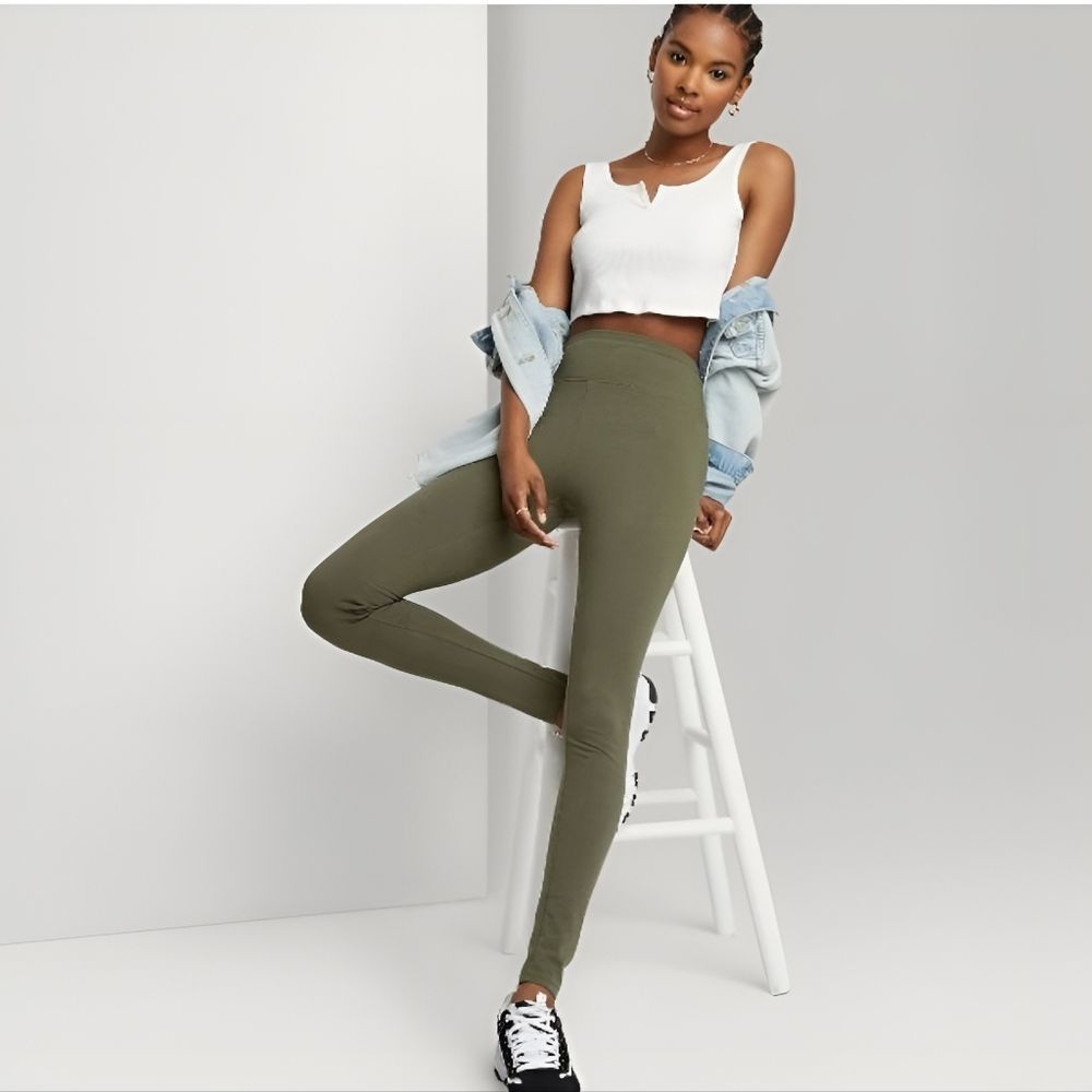 High-Waisted Olive Classic Leggings - Picture 1 of 4
